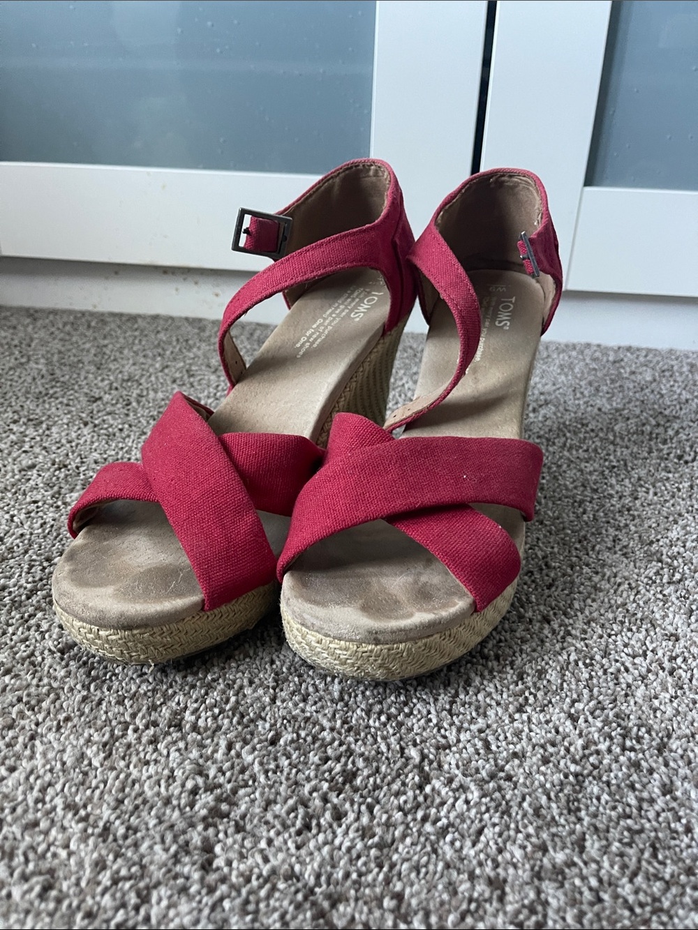 TOMS Red Cross-Strap Espadrille Wedge Sandals